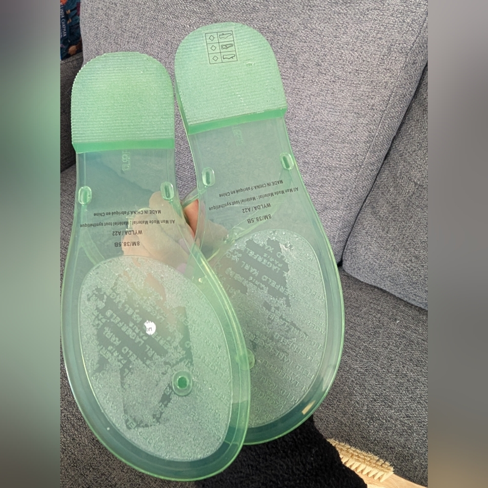 Karl Lagerfeld Mint Clear Jelly Thong Sandals - Picture 5 of 10